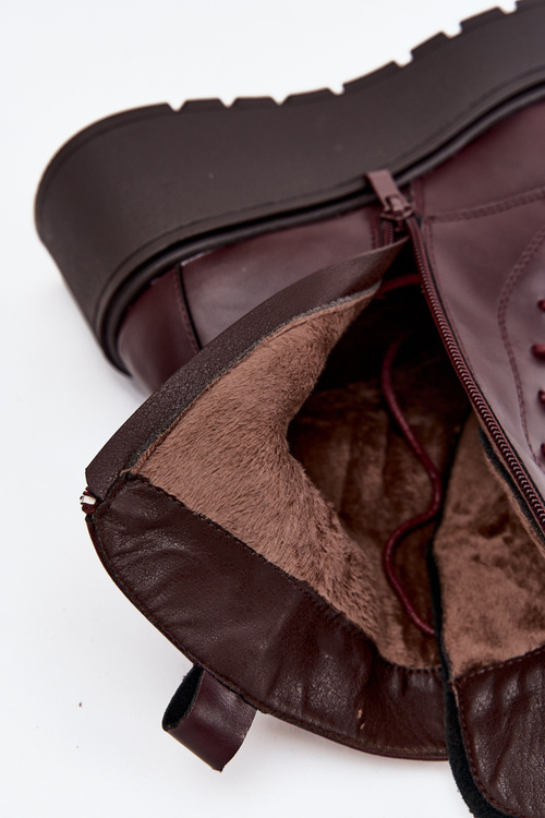 Шкіряні жіночі черевики з оздобленням утеплені бордові Ulrika