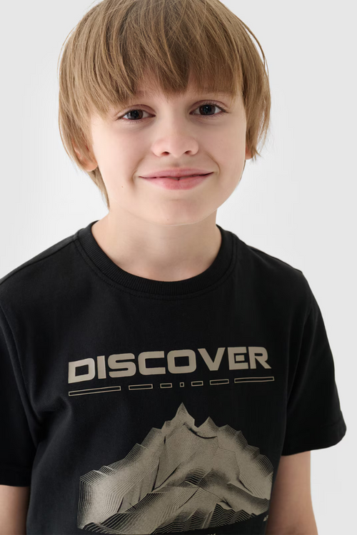 Футболка з принтом для хлопчика 4F чорна 4FJWAW24TTSHM1553-20S