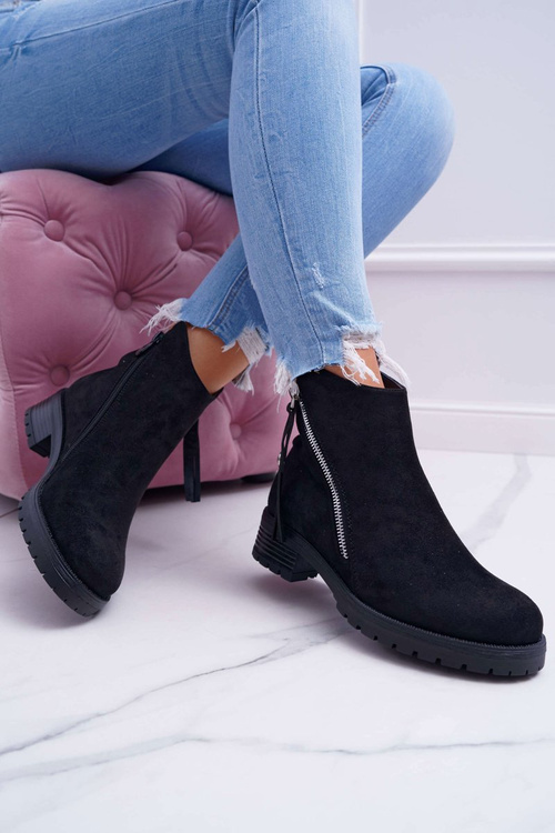 Чоботи жіночі теплі замшеві на дві блискавки чорні Ohoo