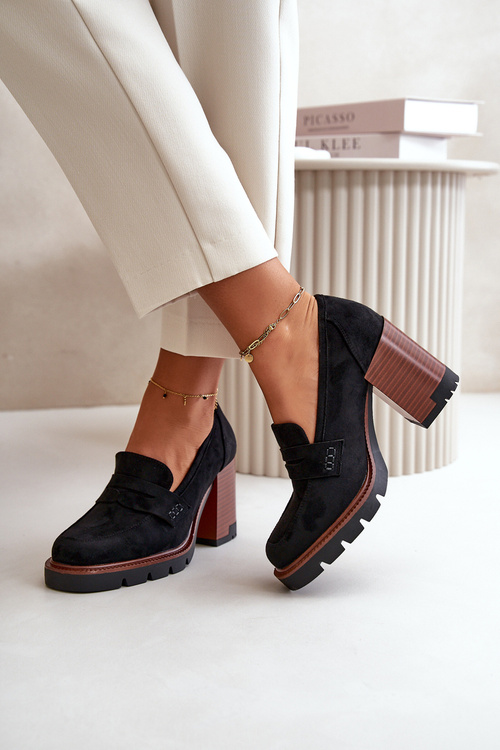 Жіночі човники на високих підборах і платформі з чорної еко-замші Vinceza 58105