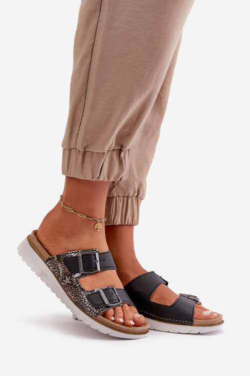 Жіночі зручні тапочки з пряжками Чорні Inblu CN000033