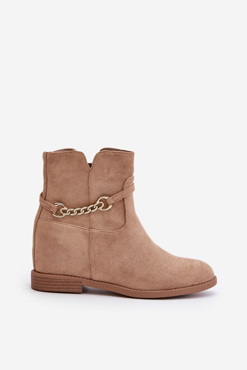 Жіночі ботильйони на прихованій танкетці з еко замші бежевого кольору Ofcorna