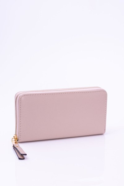 Великий жіночий бежевий гаманець у смужку, золота фурнітура