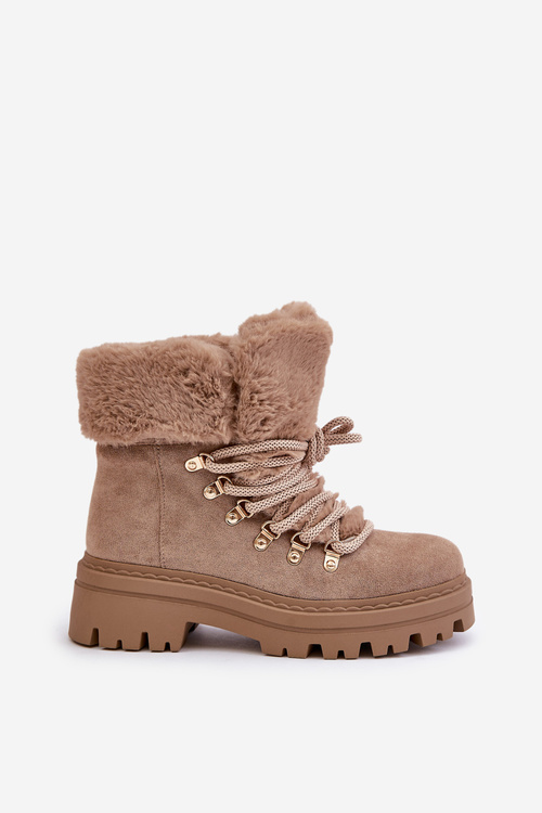 Жіночі чоботи на шнурівці з хутром Темно-бежеві Vaminia