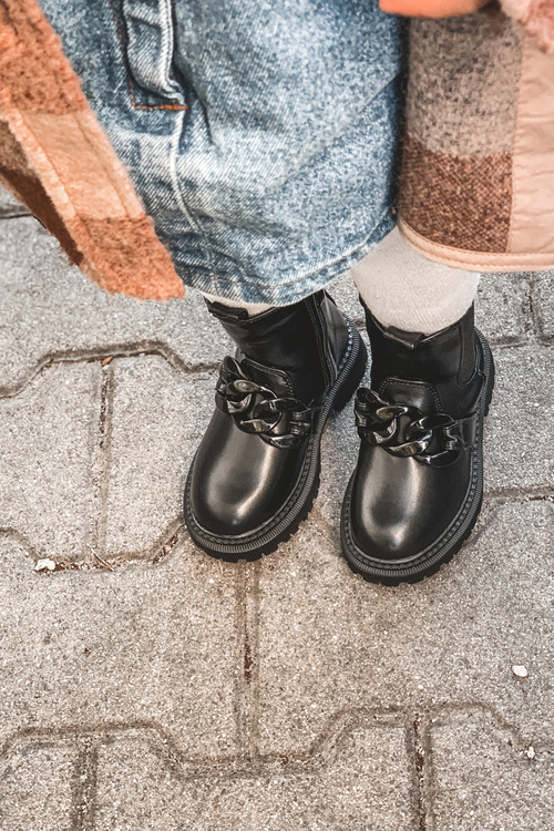 Чоботи дитячі утеплені на ланцюжку Чорні Hinea