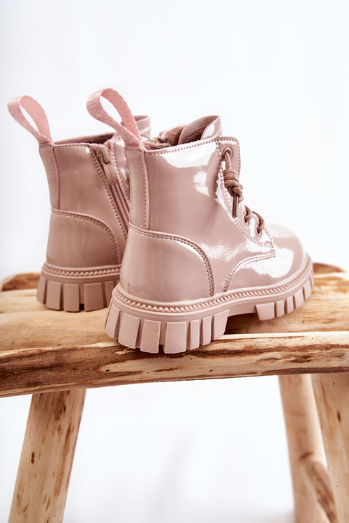 Лаковані теплі чоботи світло-бежеві Heidi