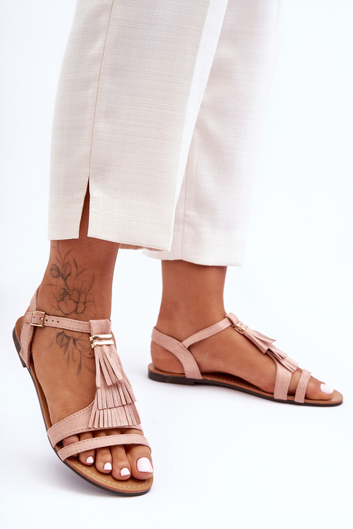 Замшеві босоніжки на плоскій підошві з бахромою Viva