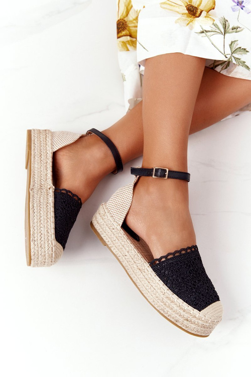 Мереживні еспадрільї на плетеній платформі Чорні Лариса