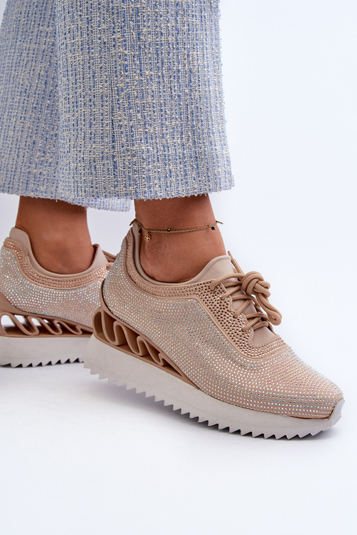 Жіночі шкіряні кросівки на танкетці бежеві S.Barski LR810