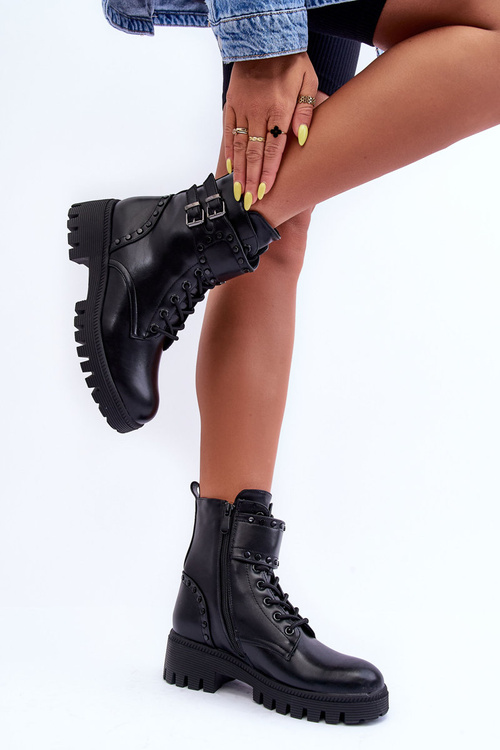 Шкіряні оздоблені чоботи Worker Black Carshena