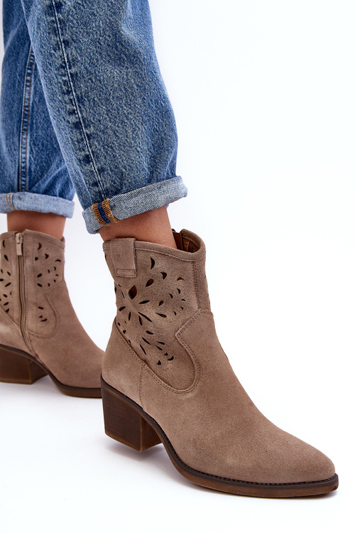 Замшеві ковбойські чоботи з мереживом D&A SN622-20 темно-бежевий