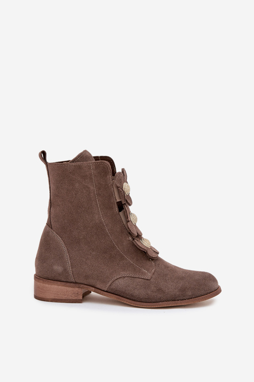 Замшеві жіночі ботінки з декоративними квітами Zazoo 3085 темно-бежеві