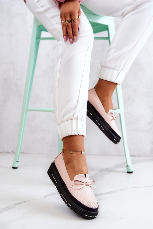 Жіночі шкіряні лофери на танкетці Рожеві Канни