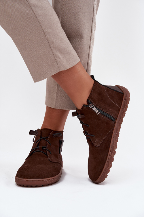 Замшеві жіночі мокасини Barefoot з оздобленням Zazoo 30072 шоколадні