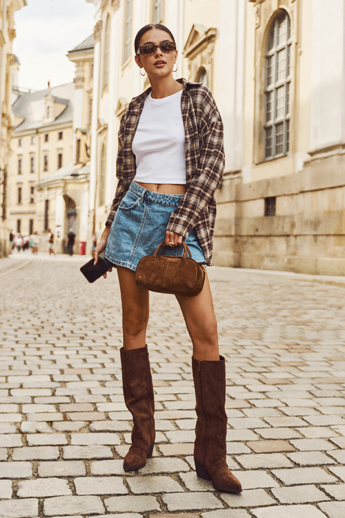 Жіночі ковбойські чоботи на блискавці Коричневі Isalina