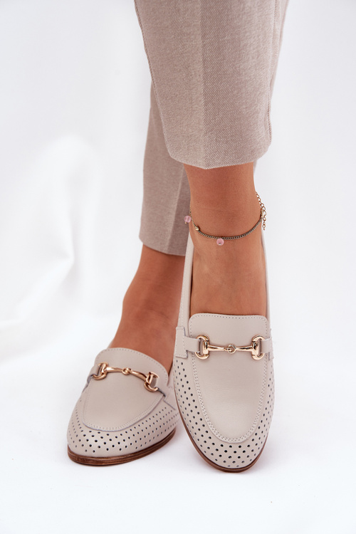 Шкіряні Жіночі Мокасини З Декором На Плоскому Каблуці Бежеві S.Barski LR51-588