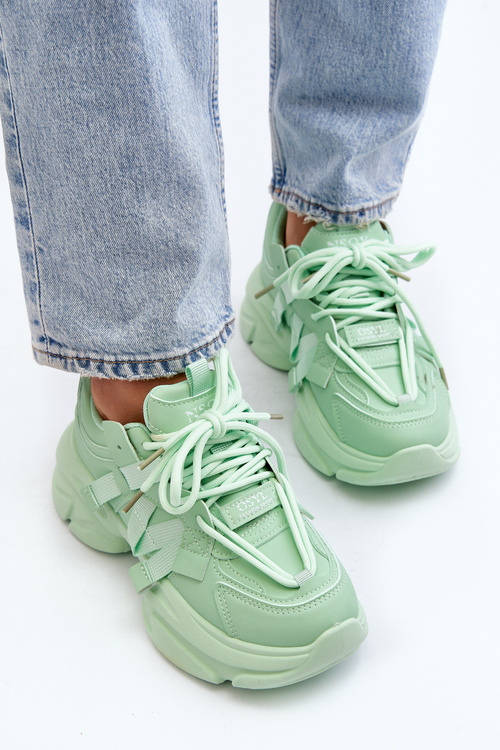 Жіночі кросівки на масивній підошві зелені Windamella