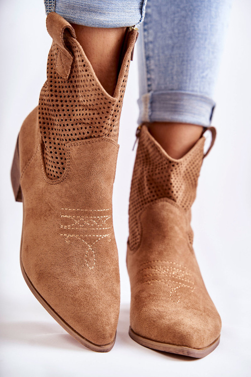 Замшеві ажурні ковбойські чоботи з відстрочкою Camel Elvire
