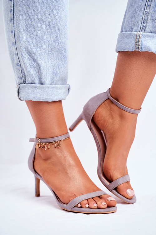 Жіночі босоніжки на високому каблуці класичні сірі Mintore