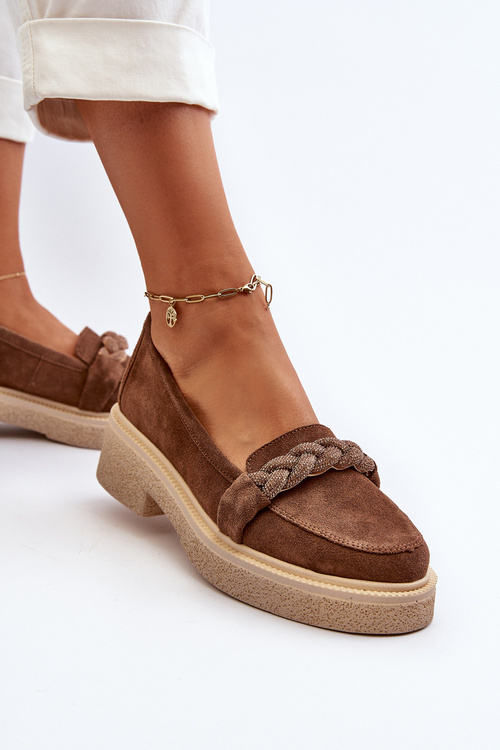 Zazoo 3429/W Жіночі замшеві мокасини з декором коричневого кольору