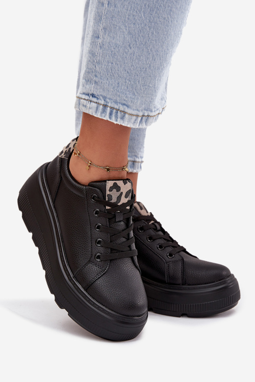Шкіряні жіночі кросівки на платформі леопард Vinceza 89144 Чорний