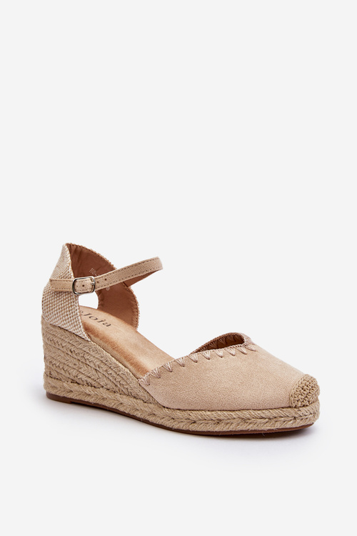Замшеві босоніжки еспадрільї на танкетці з тканими деталями бежевого кольору Raylin