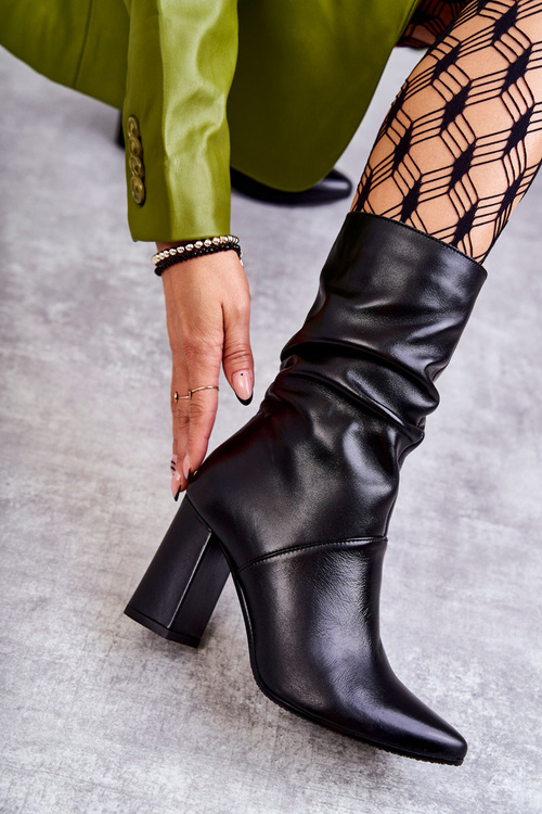 Шкіряні чоботи на високому каблуці Laura Messi 2560 Чорні