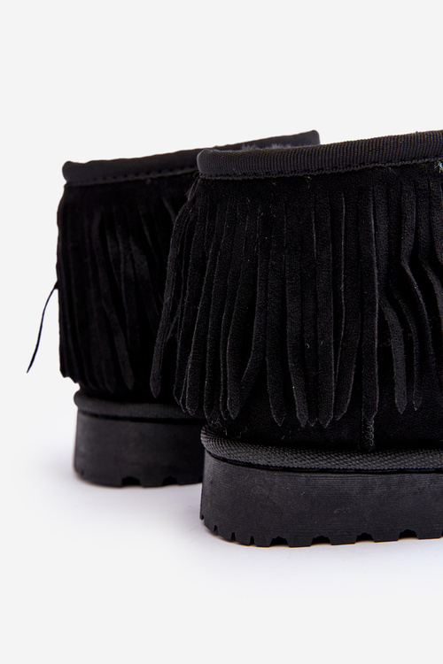 Дитячі снігові черевики на хутряній підкладці з декоративною бахромою Чорні Nimia