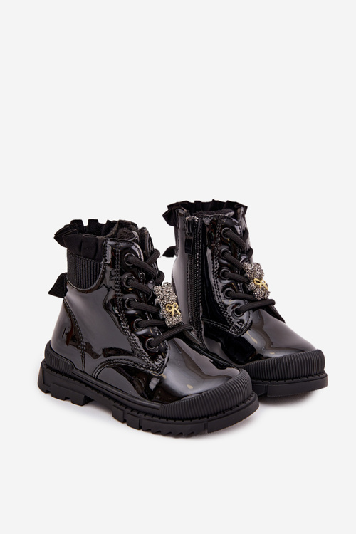 Ботильйони жіночі лаковані на блискавці чорні Felori