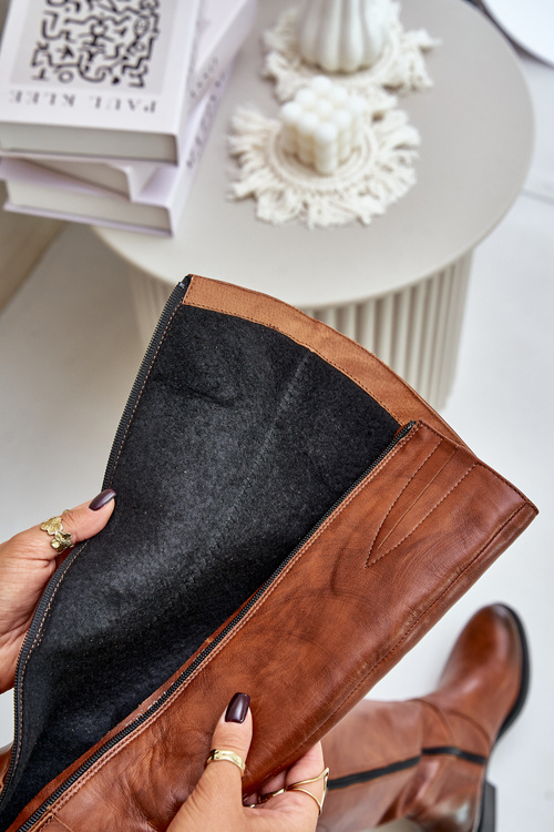 Шкіряні жіночі чоботи Zazoo 70140, утеплені, коричневі