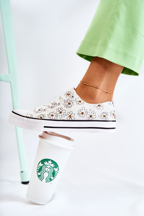 Жіночі низькі кросівки з квітами Білі Janey