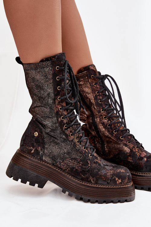 Жіночі Шкіряні Чоботи Workery Maciejka 06203-32 Коричнево Золото