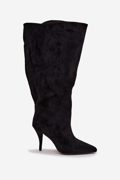 Жіночі чоботи на підборах з еко замшу чорні Noretta