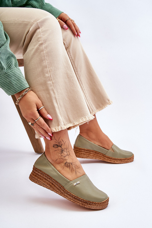 Жіночі шкіряні еспадрільї на танкетці Green Hadlee