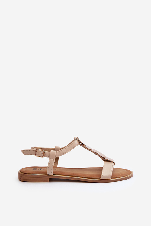 Жіночі босоніжки на плоскій підошві з бежевої екошкіри Jeritellia