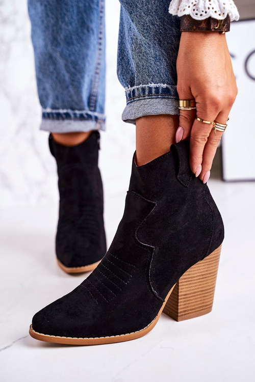 Жіночі утеплені ковбойські чоботи на каблуці Чорні Маргарет