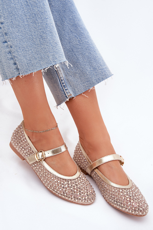 Прикрашені Жіночі Балетки З Ремінцем І Засувкою Золоті Avirae