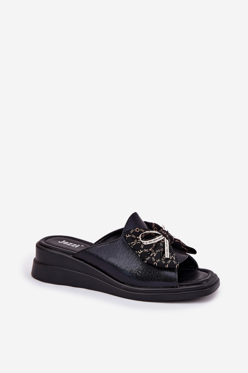 Жіночі Сандалі На Котурні З Бантом Чорні Moonzella