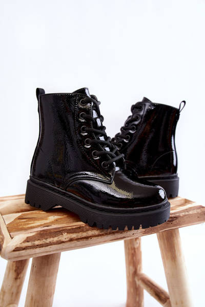 Чоботи дитячі лаковані на блискавці Чорні Julie