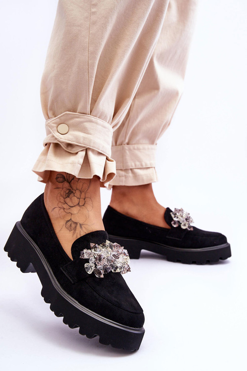 Жіночі лофери на платформі з прикрасами, чорні Brenda