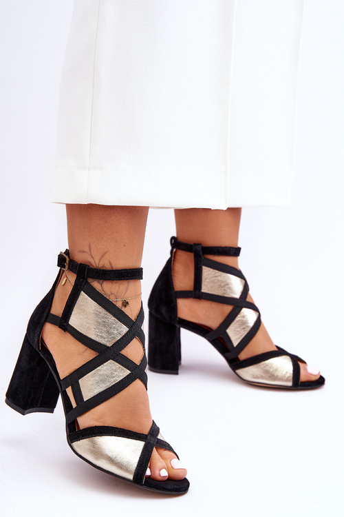 Босоніжки на підборах Maciejka 05181-25 золото-чорні