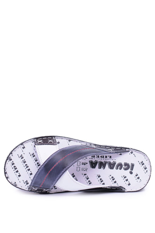 Темно-сині легкі шкіряні чоловічі шльопанці. Добре