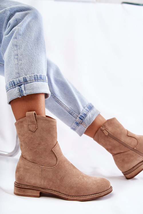 Жіночі замшеві чоботи на підборах бежеві Fiorenz