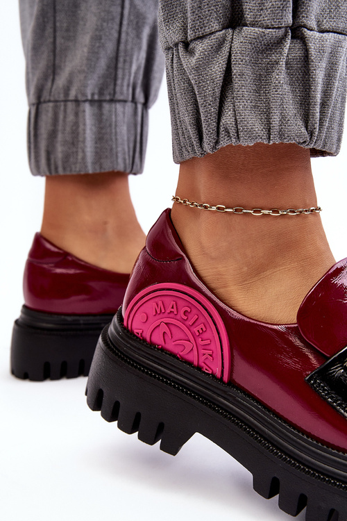 Жіночі масивні шкіряні півчеревики Maciejka 06294-15 Фуксія з декором