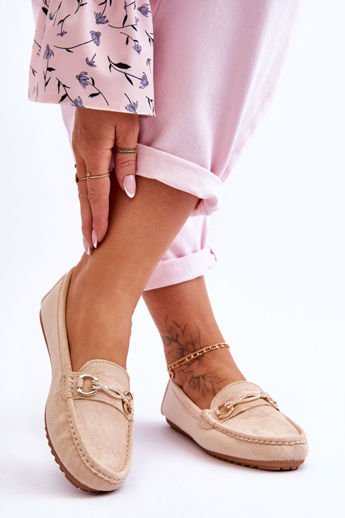 Класичні замшеві лофери з прикрасами бежеві Amera