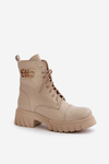 Zazoo 60486 Шкіряні ботильйони Робочі утеплені із золотими деталями світло-бежеві