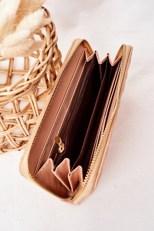Великий стьобаний жіночий гаманець бежевого кольору