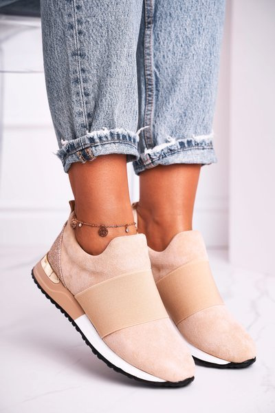 Жіноче спортивне взуття Кросівки Сліпони бежеві щось підказують