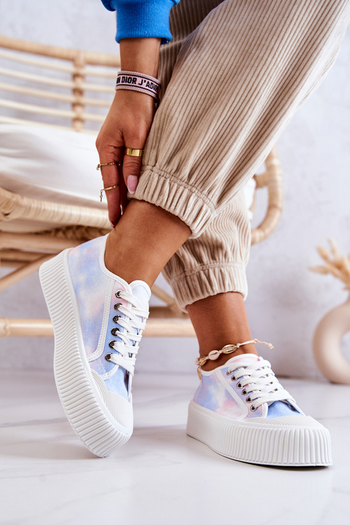 Низькі кросівки на платформі синьо-рожеві Mischa