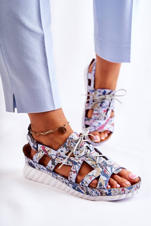 Жіночі шкіряні босоніжки на липучці 05375-06 Сині